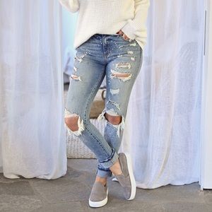 KAN CAN  DISTRESSED SKINNY JEANS